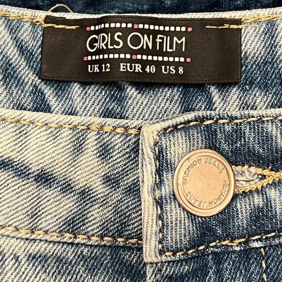 Girls on Film  Denim Jean Shorts Distressed Cut Off Pearls Size 8 - Picture 8 of 9